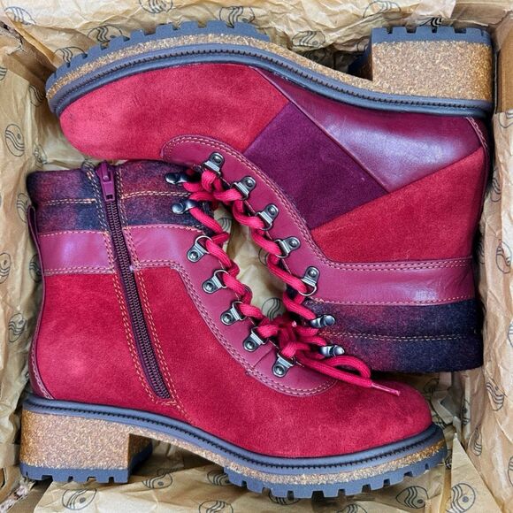 Earth Elements Tessa WIDE Lace Up Burgundy Garnet Leather Combat Boots - Sz 6 W - Picture 9 of 9